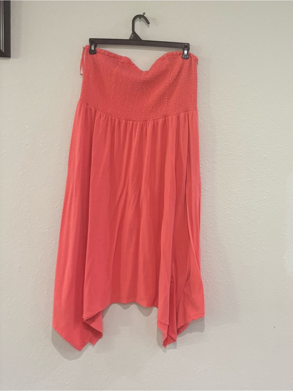 Strapless Coral Handkerchief Hem dress 3x
